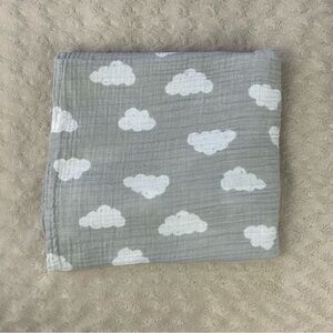 Cloud Island Gray White Clouds Baby Swaddle Blanket Muslin Cotton
